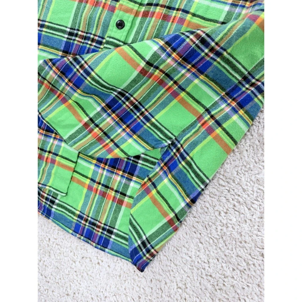 Polo Ralph Lauren Plaid Shirt Mens Medium Lime Green Excellent Cotton Flannel